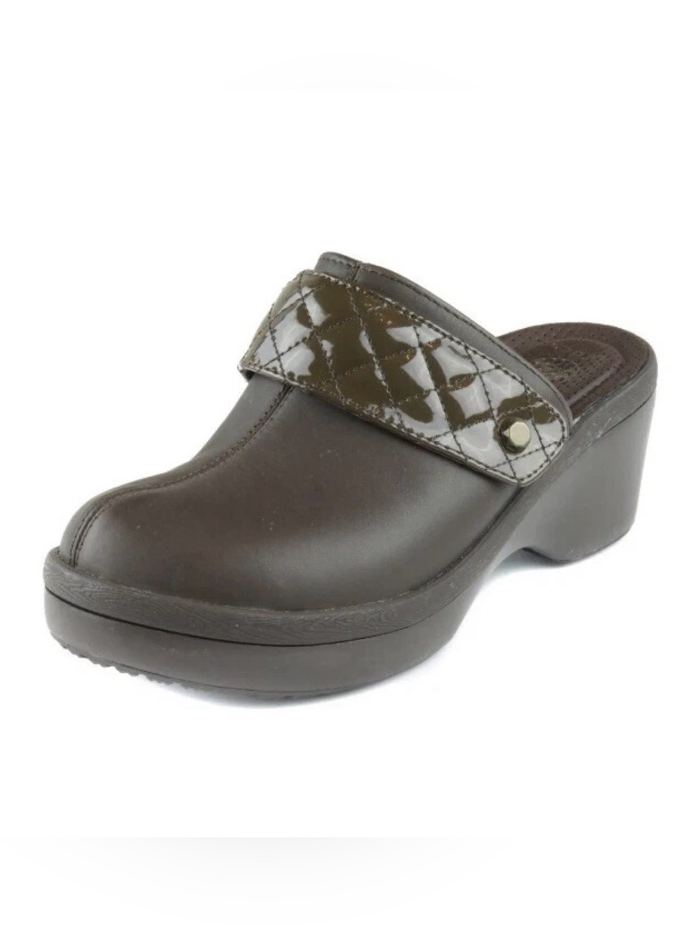 EUC Crocs Women's Brown Cobbler Quilt Strap Mules Clogs Shoes Ret $69 Size 8